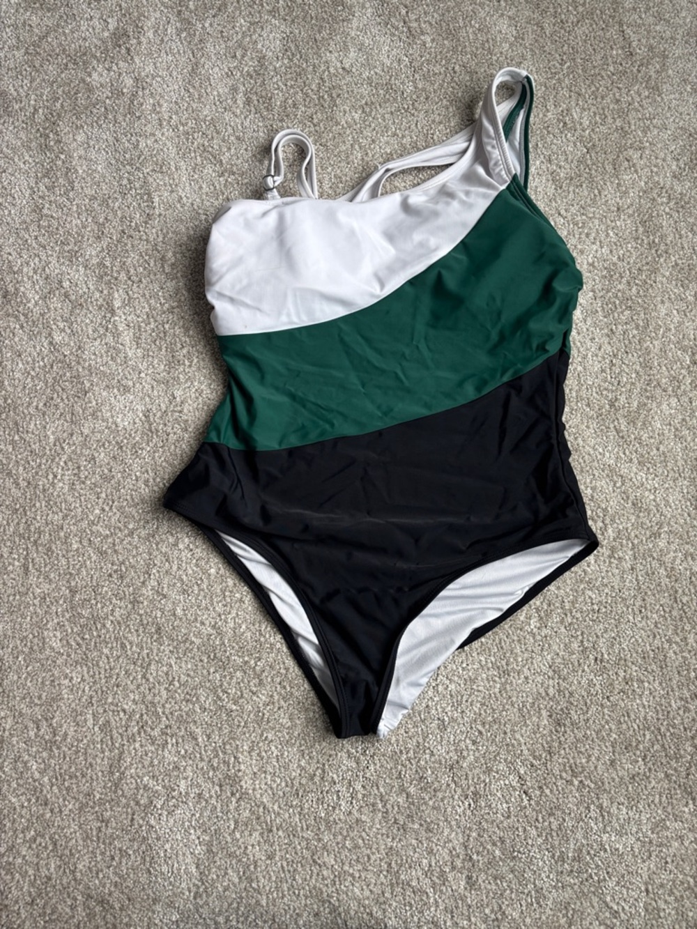 Cupshe Colorblock One-Piece Swimsuit in White, Green & Black